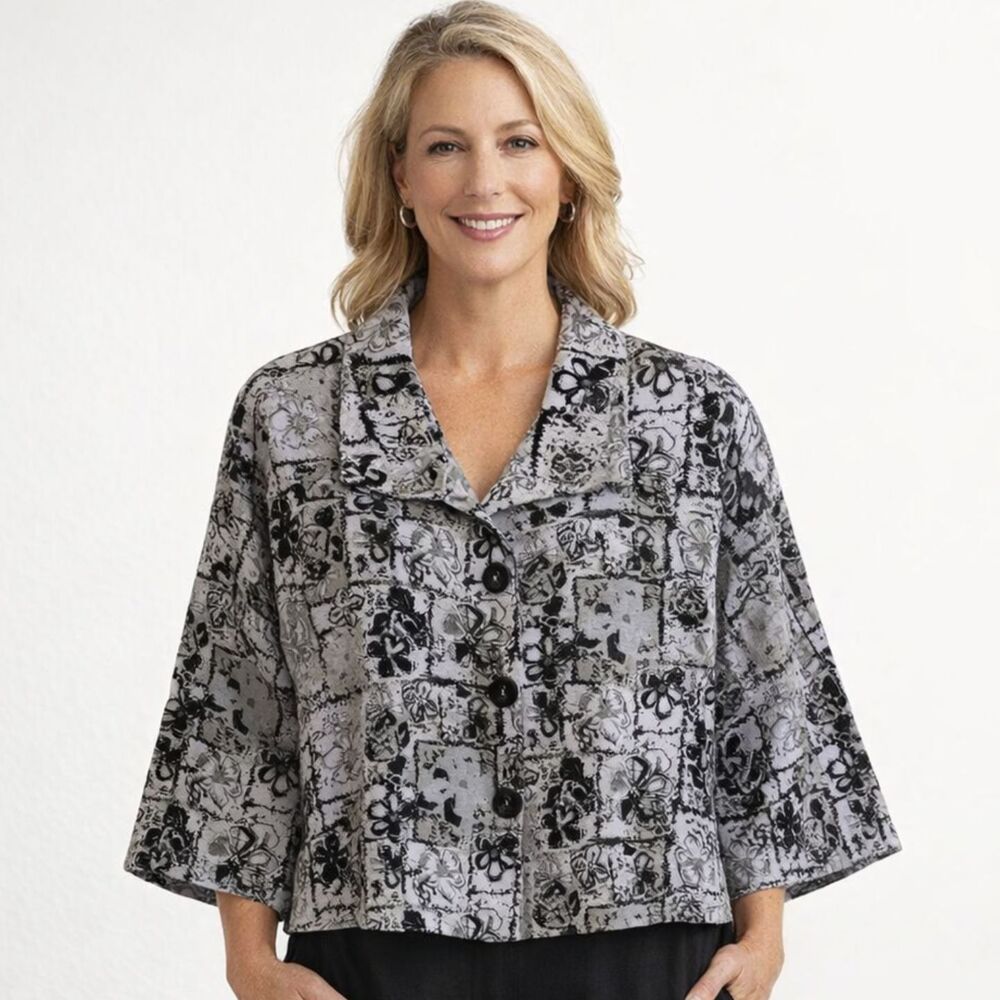 Habitat 100% Linen Button Down Shirt Womens Size L Art to Wear Boxy Lagenlook